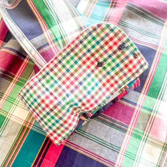 Alan Flusser Mens Medium 100 Cotton Multicolor Plaid 2 Layer Button Down Collar - Picture 3 of 10